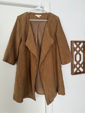 H&M Suede Drape Front Trench Coatigan - Camel Brown